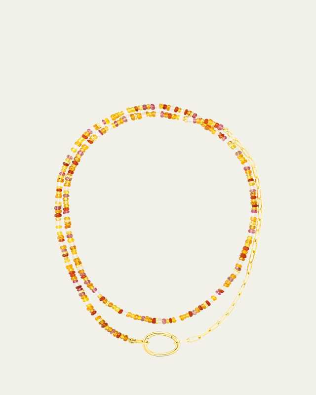 Lien Pierres Orange 18K Yellow Gold Multi-Gemstone Paperclip Chain Necklace